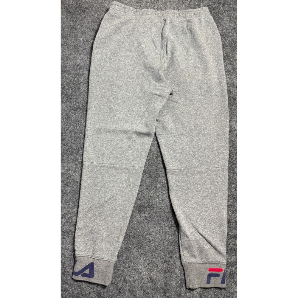 Fila Joggers Mens L Gray Fleece Sweatpants Spellout Ankle Cuff Pants Big Logo - Picture 2 of 5